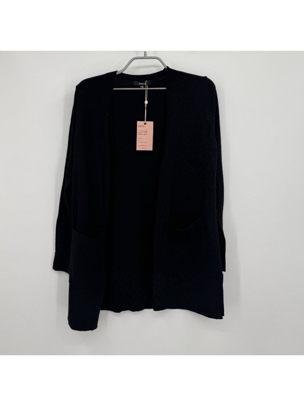 Quince Black Australian Merino Wool Open Front Cardigan Sweater XS Longline NWT